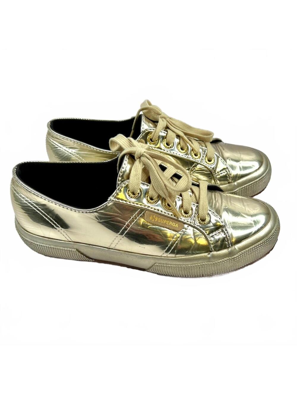 Superga Women's Size 6 Cotmetu Gold Plimsoll Lace Up Sneakers Trainer Shoes